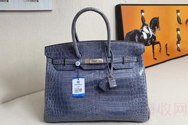 爱马仕 倒V框O刻 Birkin35 明蓝色拼电光蓝包包正面图